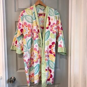 Ricki and Richi Women's M Cotton Floral Patterned Green Trim ​Short Robe